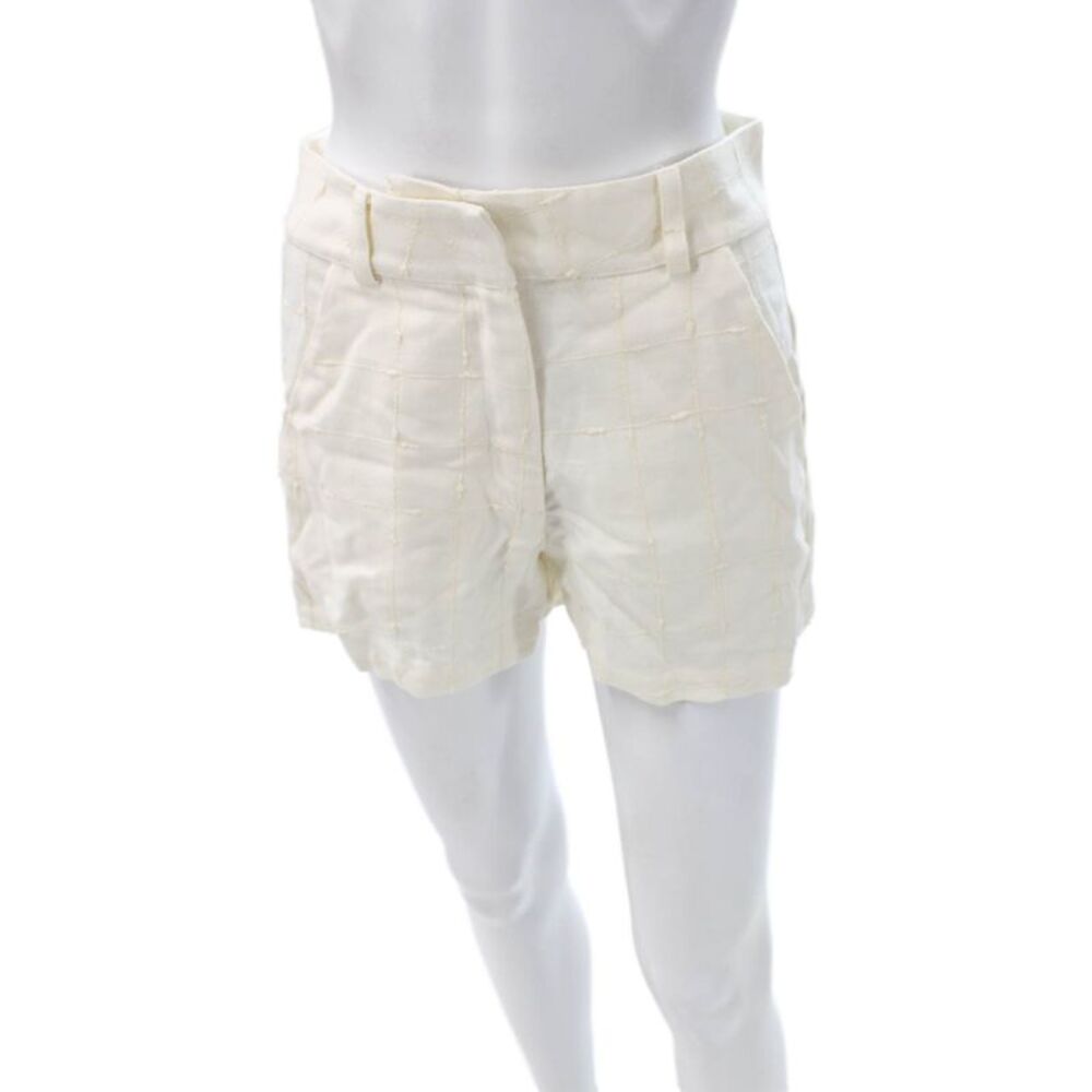 Rangel Women Ivory Check Viscose Button Shorts Size XS